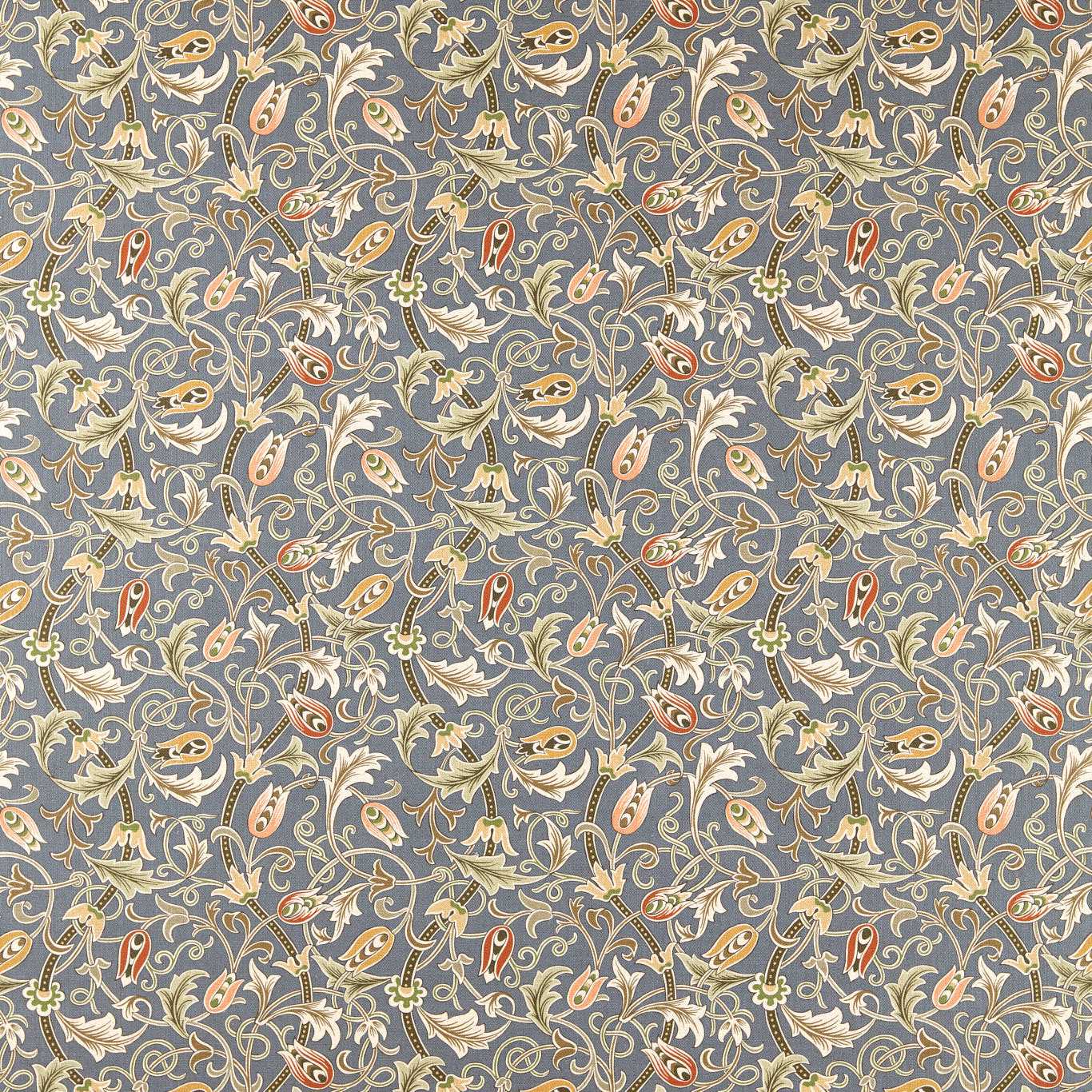 MORRIS & CO Scrolling Tulip Fabric Classic Floral Slate,Apricot   - MHTF227360