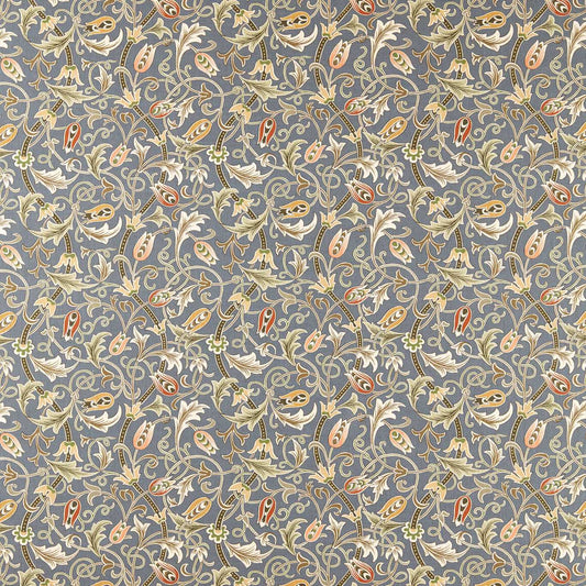 MORRIS & CO Scrolling Tulip Fabric Classic Floral Slate,Apricot   - MHTF227360