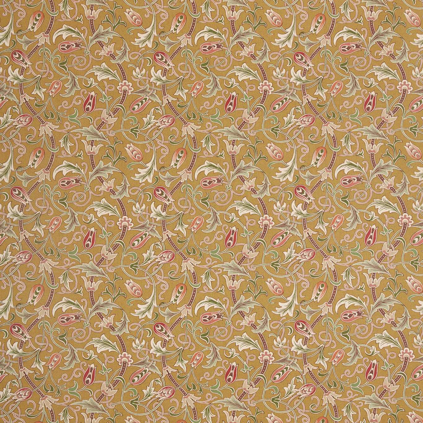 MORRIS & CO Scrolling Tulip Fabric Classic Floral Gold   - MHTF227361