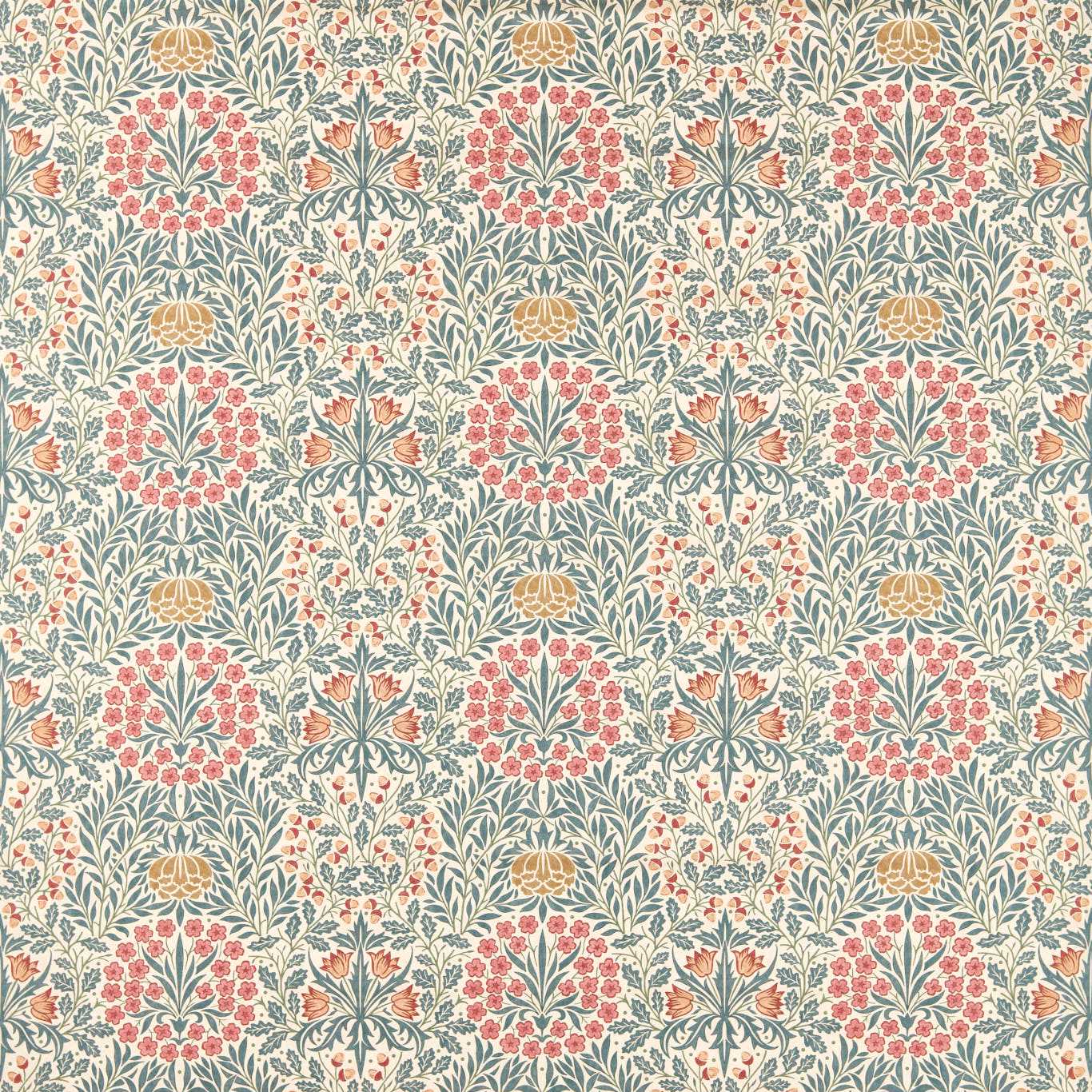 MORRIS & CO Daisy & Oak Fabric Classic Floral Madder,Teal   - MHTF227371