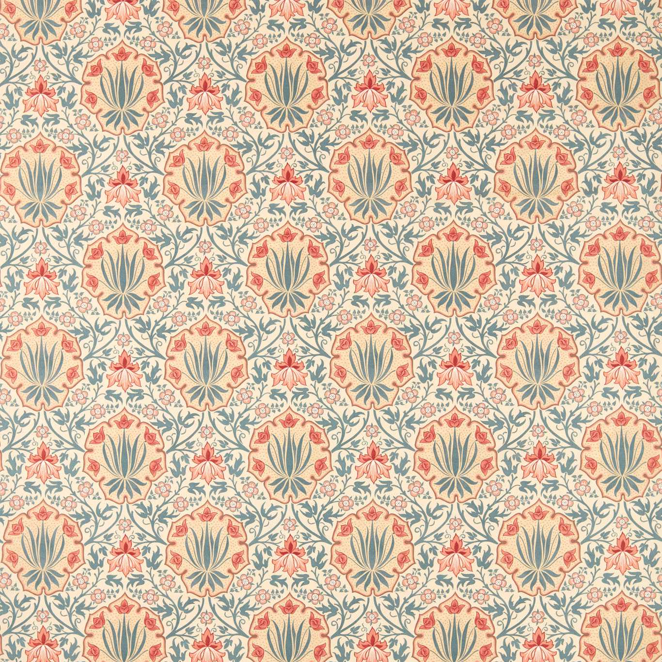 MORRIS & CO Iris & Rose Fabric Classic Floral Indigo,Crimson   - MHTF227374