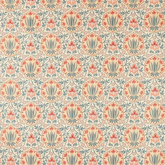 MORRIS & CO Iris & Rose Fabric Classic Floral Indigo,Crimson   - MHTF227374