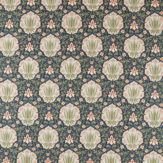 MORRIS & CO Iris & Rose Fabric Classic Floral Indigo,Thyme   - MHTF227375