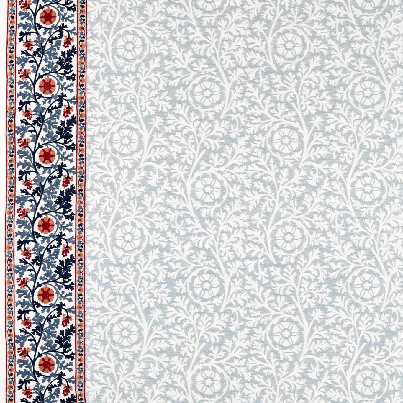 MORRIS & CO Chamomile Embroidery Fabric Classic Floral Woad   - MHTF237657