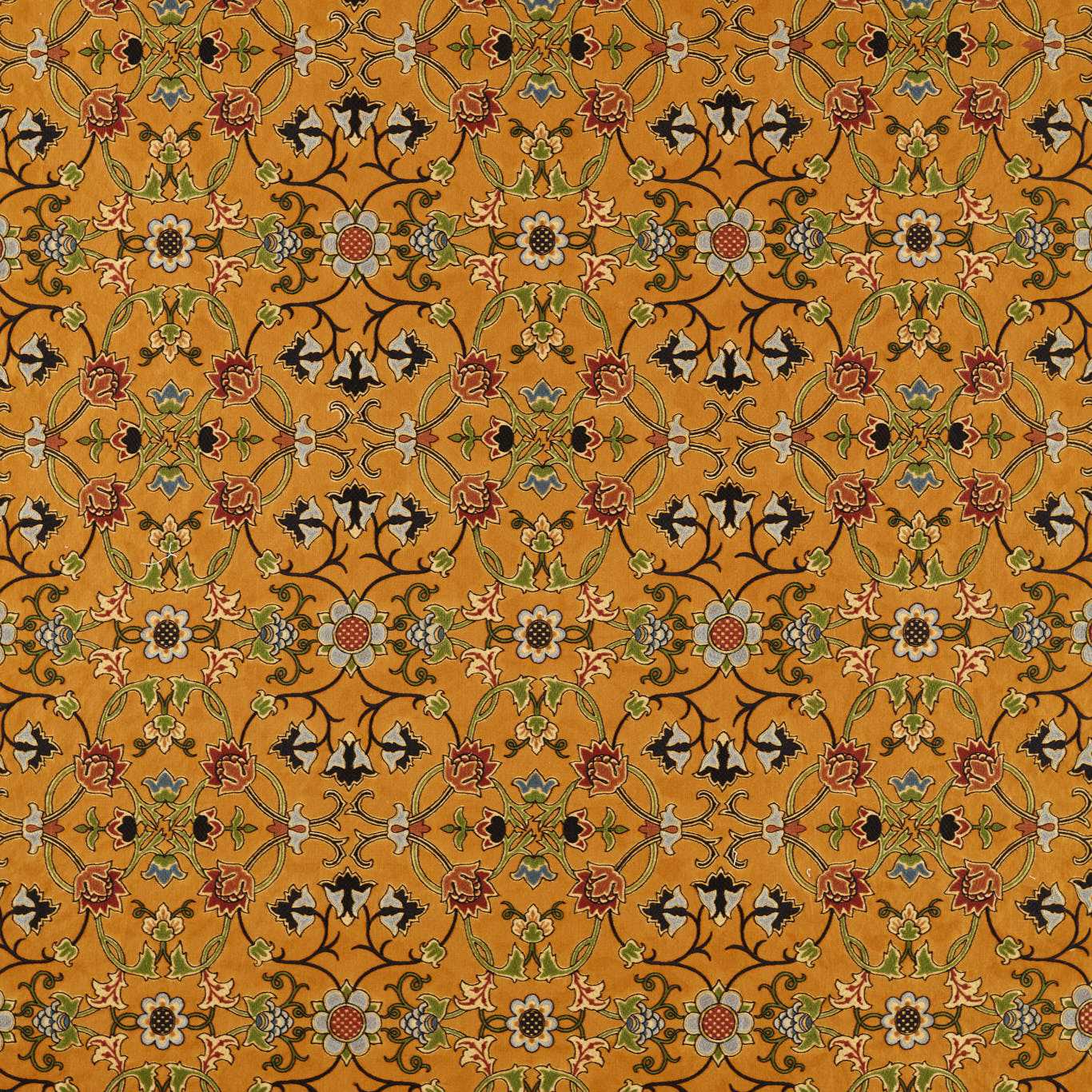 MORRIS & CO Persian Scroll Embroidery Fabric Classic Floral Ochre   - MHTF237658