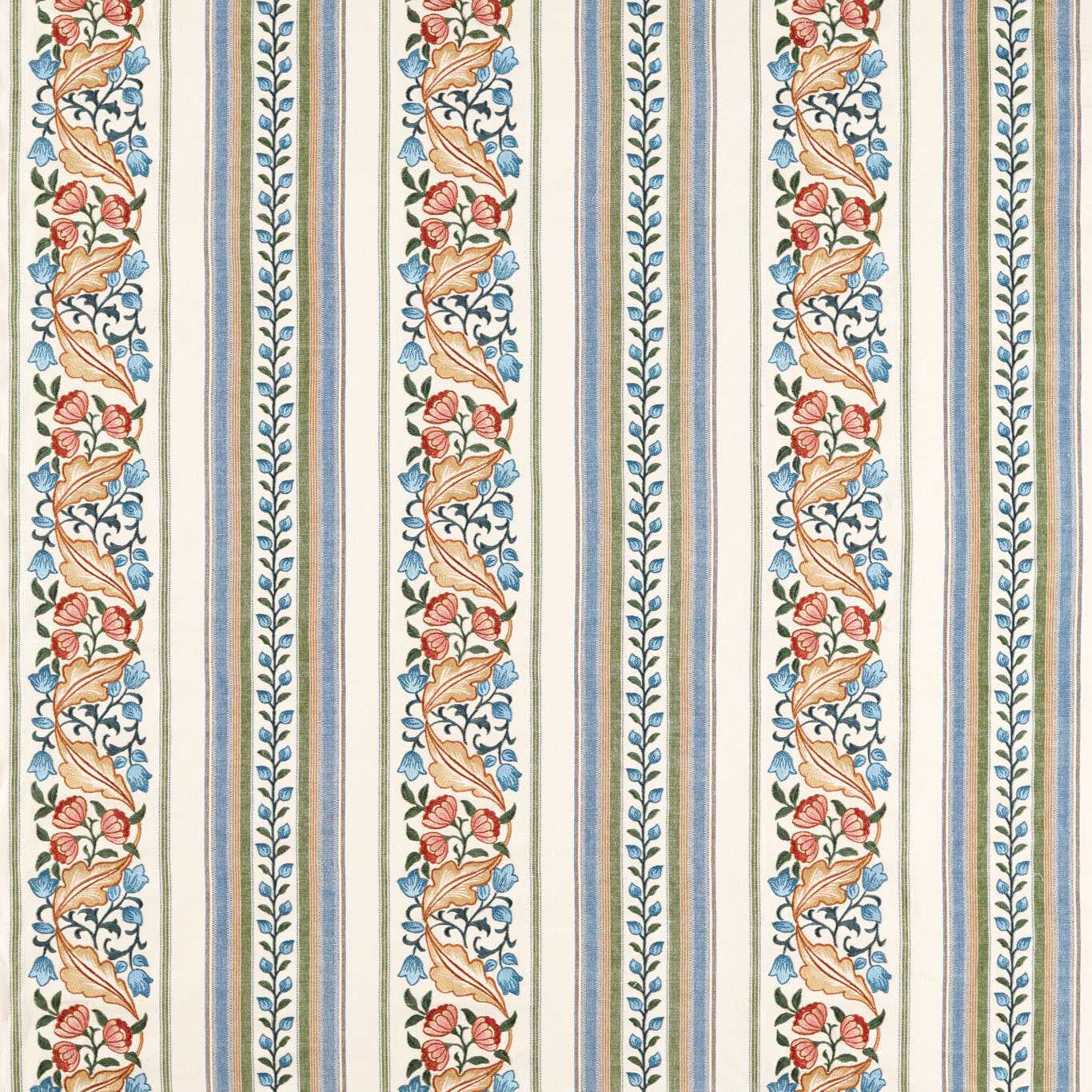 MORRIS & CO Bluebell & Peony Embroidery Fabric Classic Floral Rose,Woad   - MHTF237661