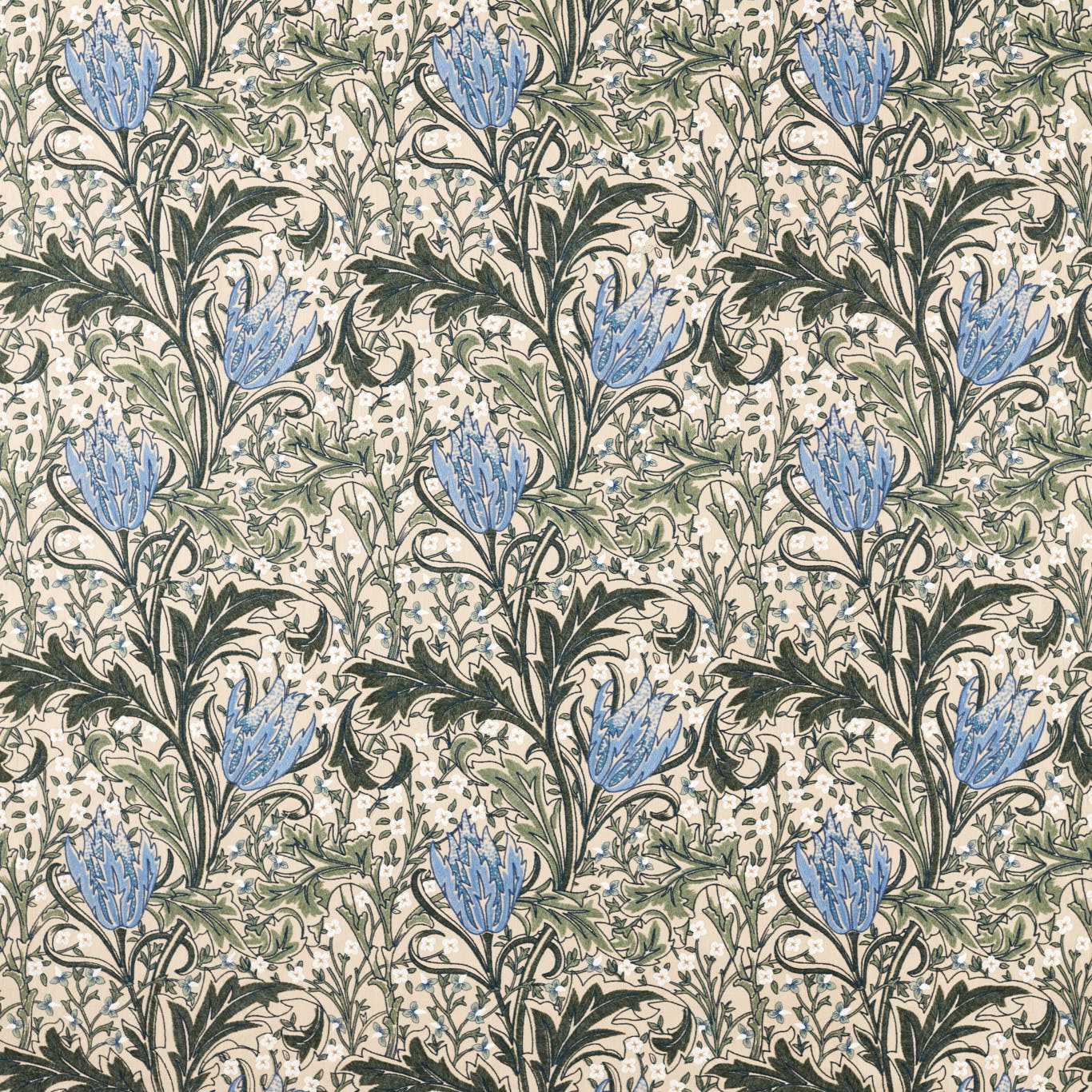 MORRIS & CO Lent Lily Embroidery Fabric Classic Floral Forest,Cornflower Blue   - MHTF237662