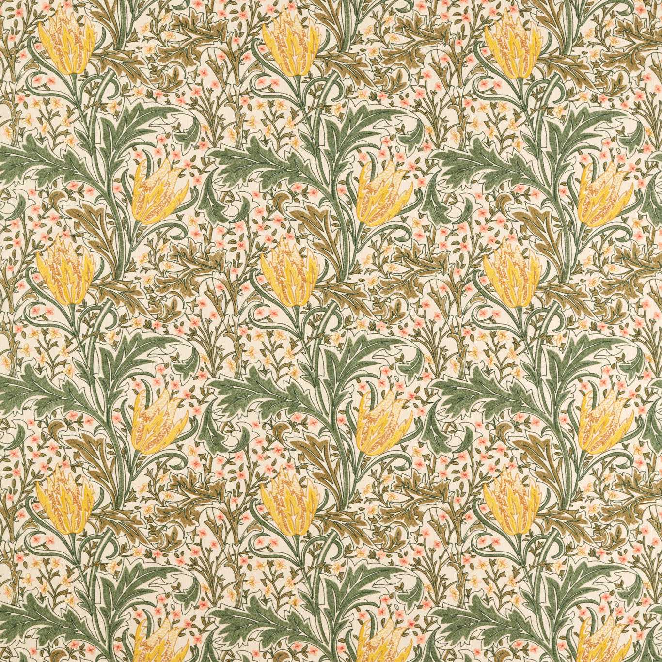 MORRIS & CO Lent Lily Embroidery Fabric Classic Floral Artichoke,Weld   - MHTF237663