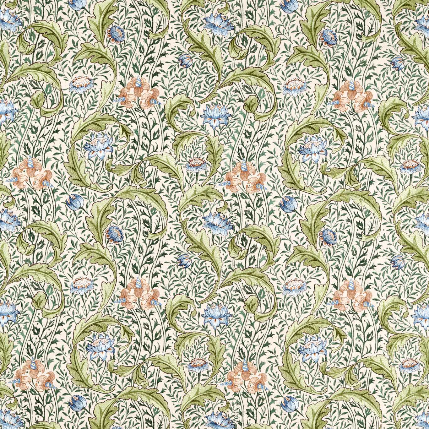 MORRIS & CO Wild Tulip & Vine Embroidery Fabric Classic Floral Nettle , Woad   - MHTF237665