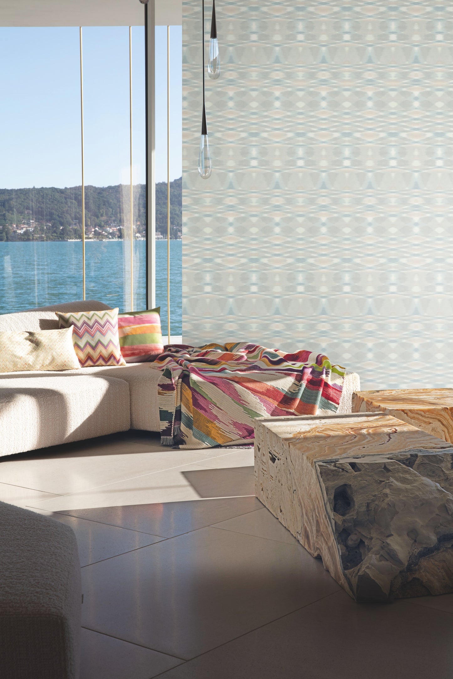 York Wallcoverings Missoni 4 Sunrise Flame Light Blue Wallpaper  Geometrics Blues   - MI10321