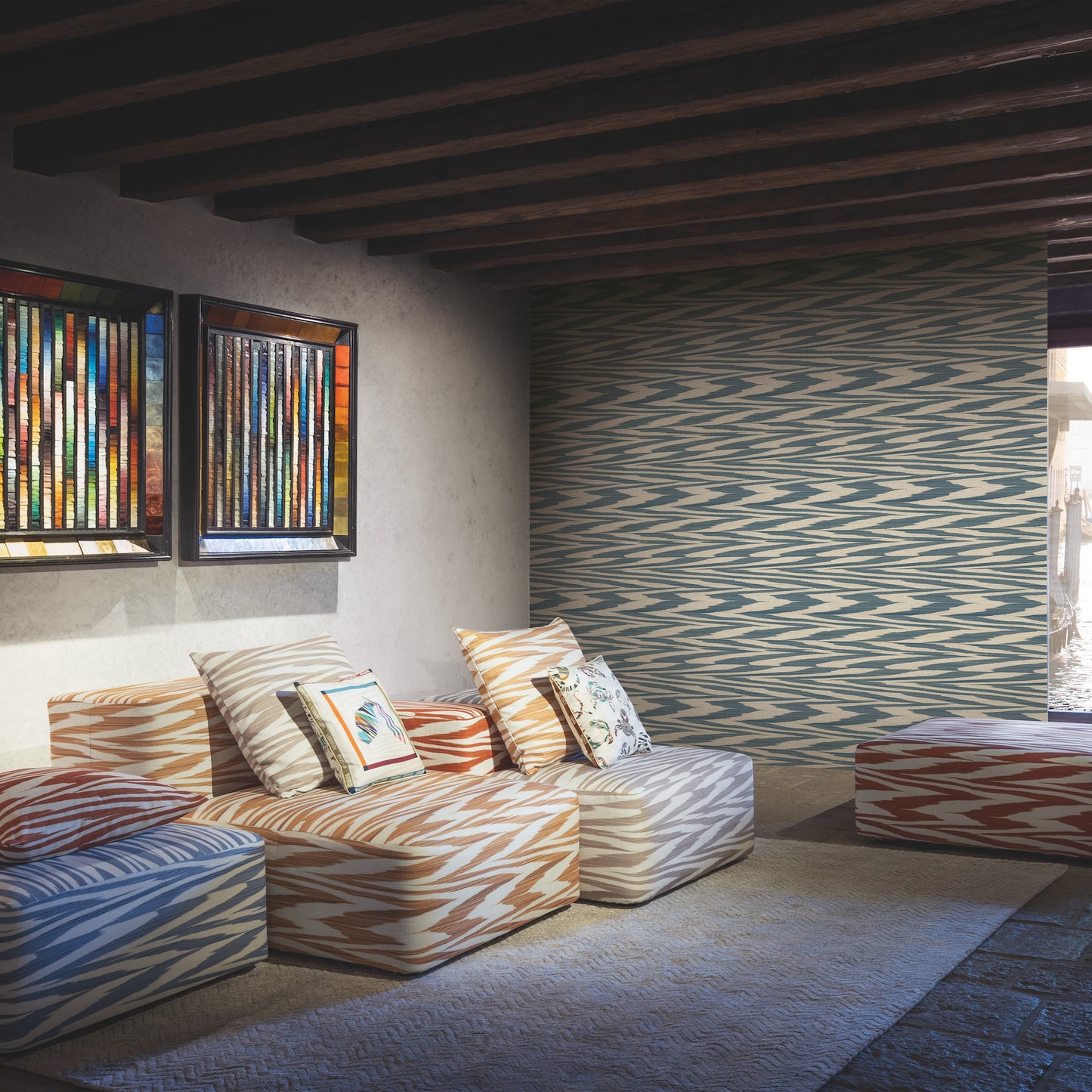 York Wallcoverings Missoni 4 Flamed Zigzag Blue and Cream Wallpaper  Geometrics Blues   - MI10340