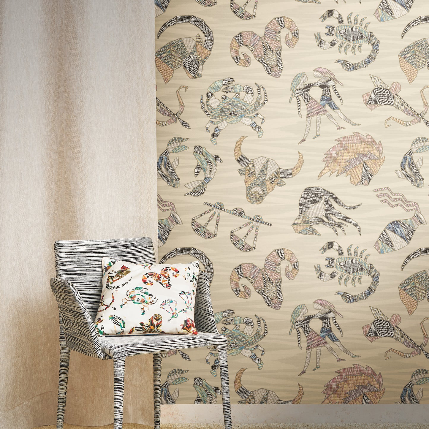 York Wallcoverings Missoni 4 Constellations Cream Wallpaper  Animals Whites and Off-Whites   - MI10351