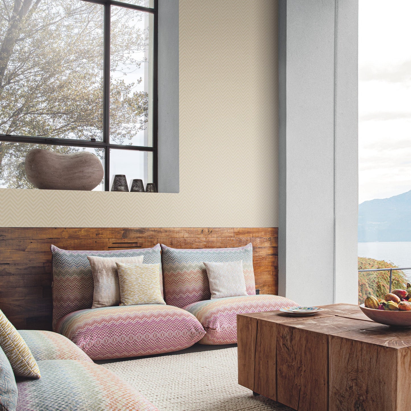 York Wallcoverings Missoni Macro Chevron Beige and Cream Wallpaper  Geometrics Neutrals   - MI10382