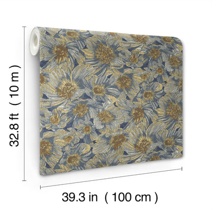 York Wallcoverings Missoni Home 5 Anemoni Blue Wallpaper Traditional Flowers Blues   - MI10501