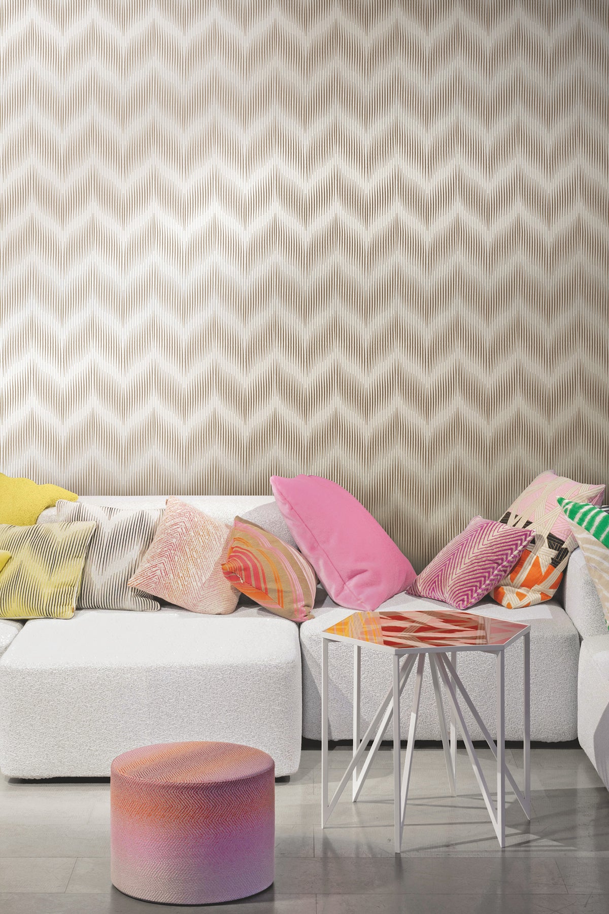 York Wallcoverings Missoni Home 5 Ande Neutral Wallpaper Eclectic Chevron Whites and Off-Whites   - MI10510