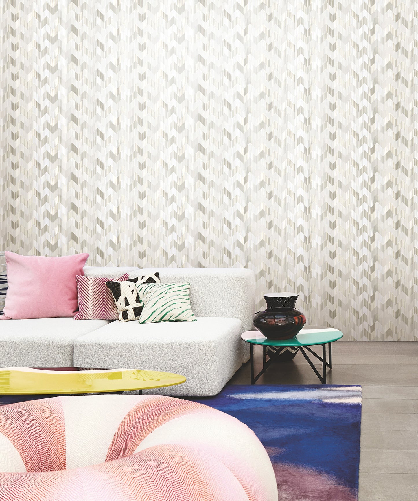 York Wallcoverings Missoni Home 5 Betulle Grey Wallpaper Eclectic Chevron Whites and Off-Whites   - MI10522