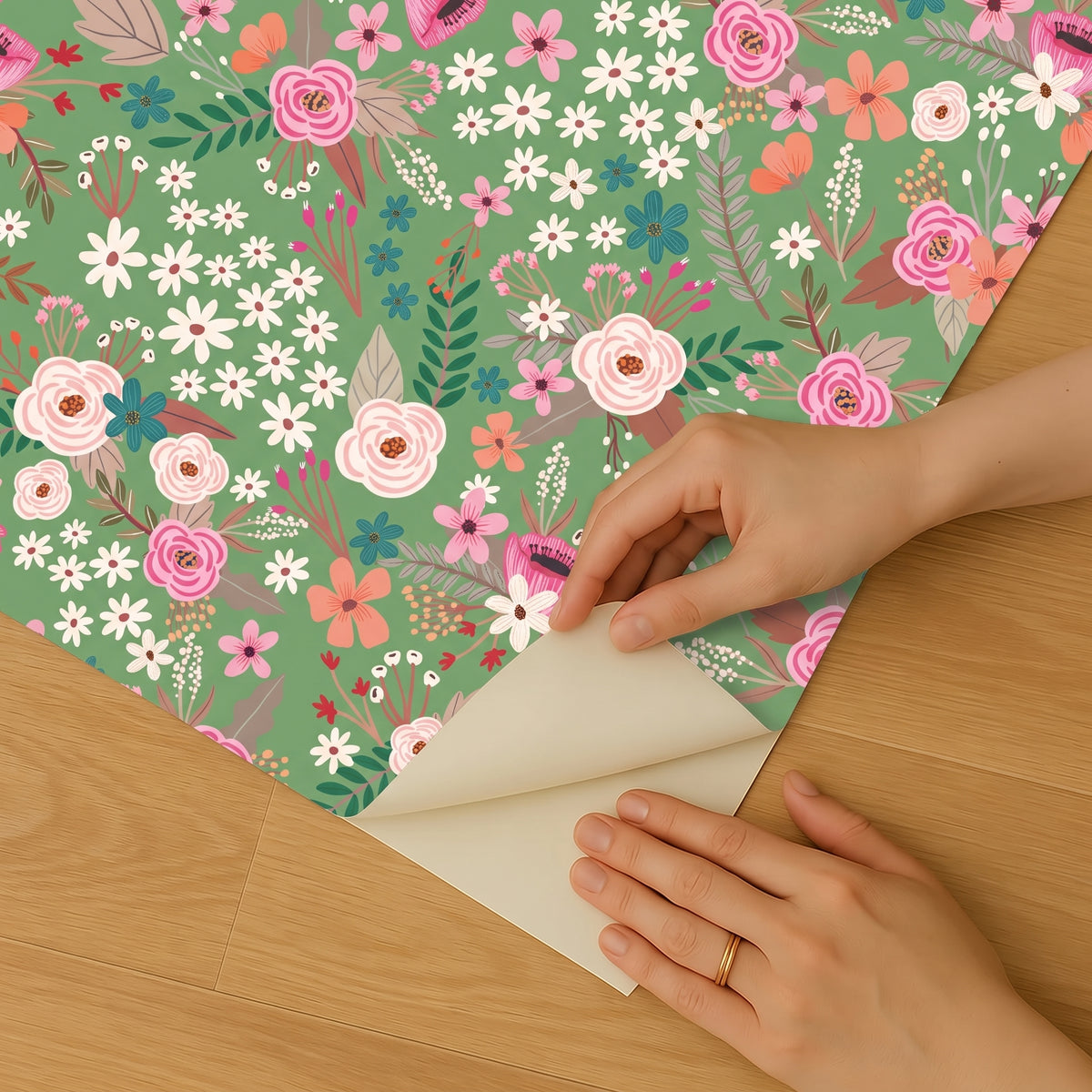 VEER DECOR Mia Charro Collection Sophie Floral Green Peel & Stick Wallaper Transitional Green   - MIAPS1-01