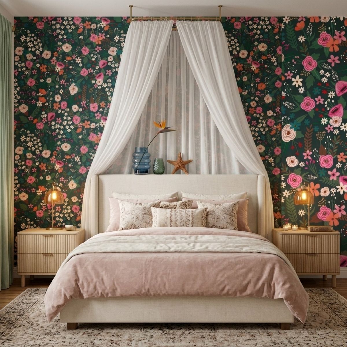 VEER DECOR Mia Charro Collection Sophie Floral Dark Green Peel & Stick Wallaper Transitional Dark Green   - MIAPS1-02