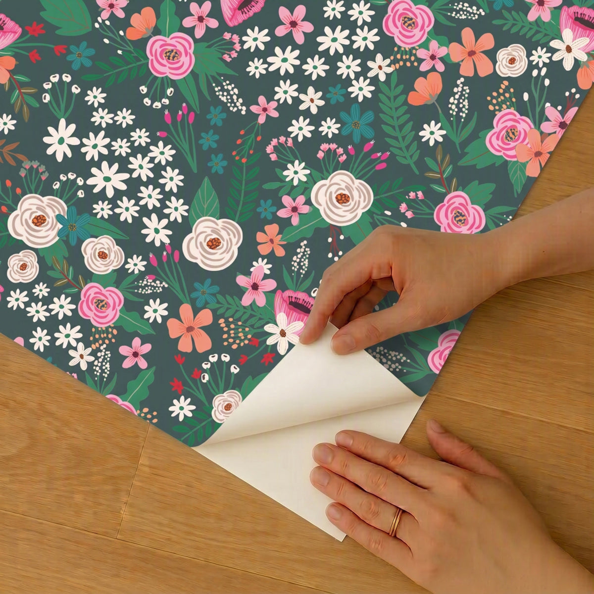 VEER DECOR Mia Charro Collection Sophie Floral Dark Green Peel & Stick Wallaper Transitional Dark Green   - MIAPS1-02