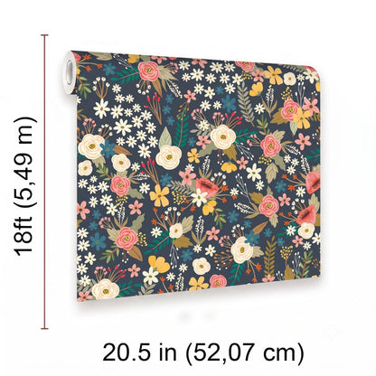 VEER DECOR Mia Charro Collection Sophie Floral Black Peel & Stick Wallaper Transitional Black   - MIAPS1-03