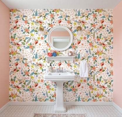 VEER DECOR Mia Charro Collection Sophie Floral White Peel & Stick Wallaper Transitional White   - MIAPS1-04