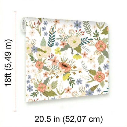 VEER DECOR Mia Charro Collection Sophie Floral White Peel & Stick Wallaper Transitional White   - MIAPS1-04