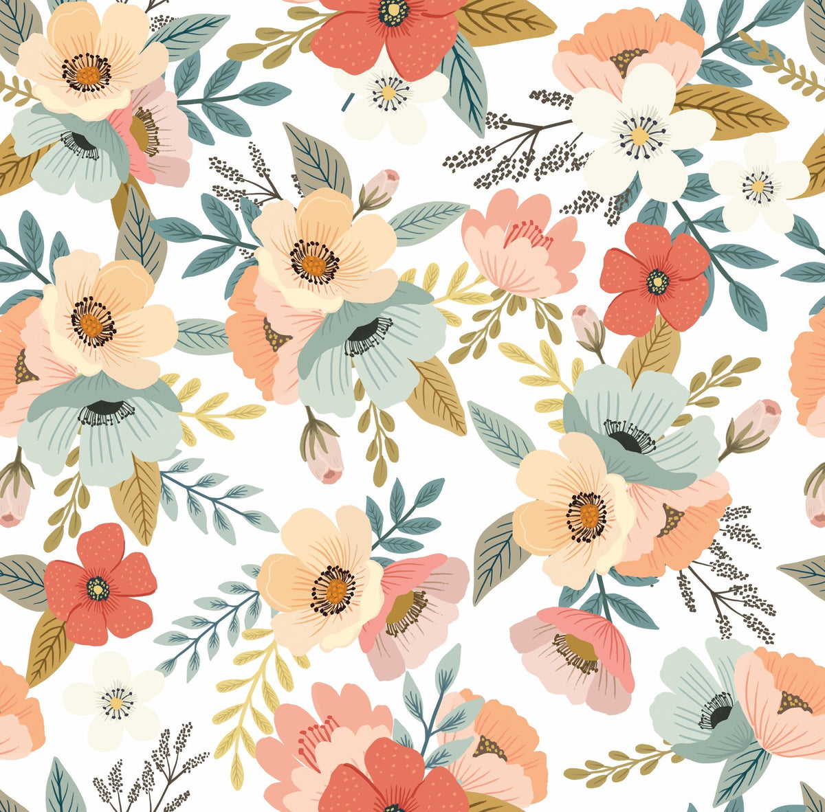 VEER DECOR Mia Charro Collection Forna Floral White Peel & Stick Wallpaper Transitional White   - MIAPS2-01