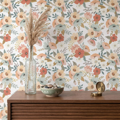 VEER DECOR Mia Charro Collection Forna Floral White Peel & Stick Wallpaper Transitional White   - MIAPS2-01