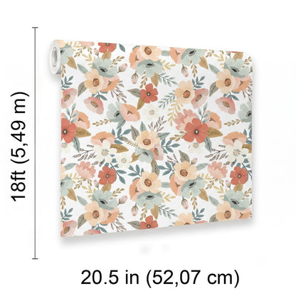 VEER DECOR Mia Charro Collection Forna Floral White Peel & Stick Wallpaper Transitional White   - MIAPS2-01
