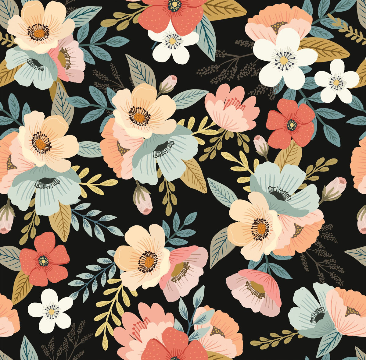 VEER DECOR Mia Charro Collection Forna Floral Black Peel & Stick Wallpaper Transitional Black   - MIAPS2-02