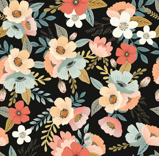 VEER DECOR Mia Charro Collection Forna Floral Black Peel & Stick Wallpaper Transitional Black   - MIAPS2-02