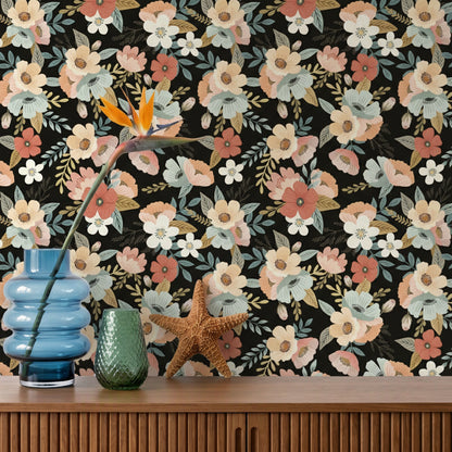 VEER DECOR Mia Charro Collection Forna Floral Black Peel & Stick Wallpaper Transitional Black   - MIAPS2-02