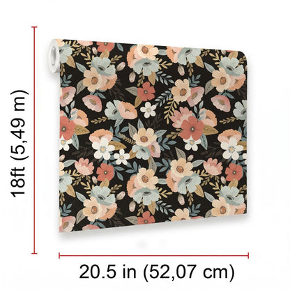 VEER DECOR Mia Charro Collection Forna Floral Black Peel & Stick Wallpaper Transitional Black   - MIAPS2-02