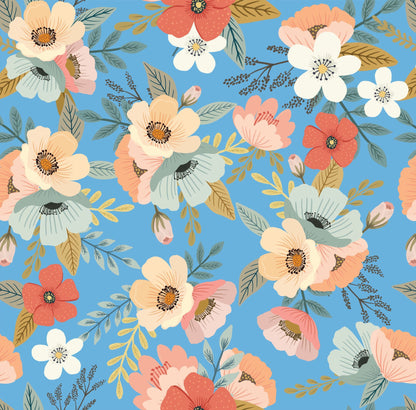 VEER DECOR Mia Charro Collection Forna Floral Blue Peel & Stick Wallpaper Transitional Blue   - MIAPS2-03