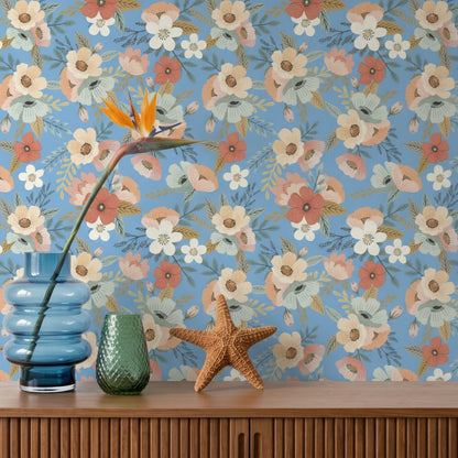 VEER DECOR Mia Charro Collection Forna Floral Blue Peel & Stick Wallpaper Transitional Blue   - MIAPS2-03