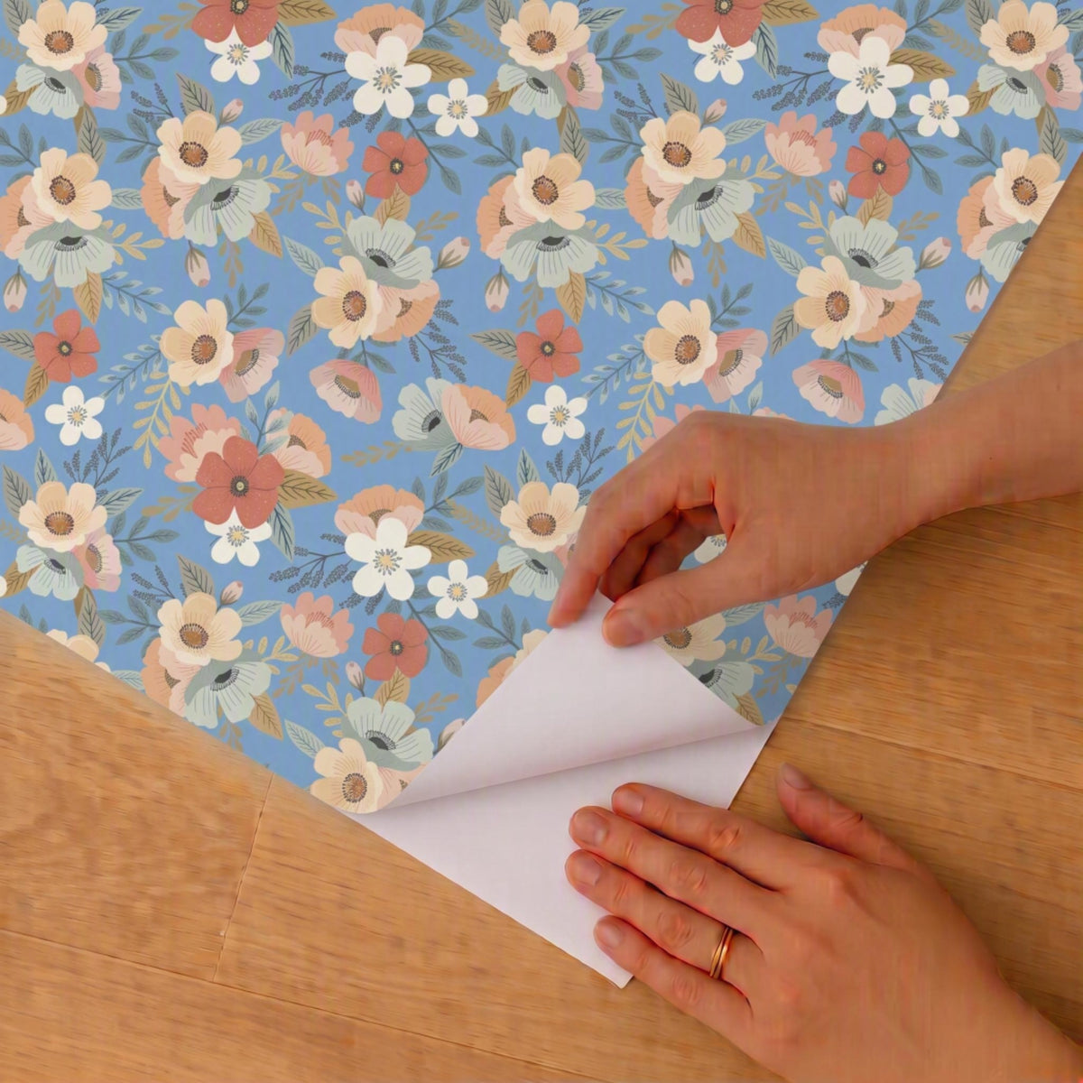 VEER DECOR Mia Charro Collection Forna Floral Blue Peel & Stick Wallpaper Transitional Blue   - MIAPS2-03