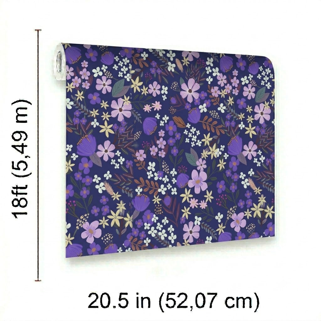 VEER DECOR Mia Charro Collection Margarida Floral Purple Peel & Stick Wallpaper Transitional Purple   - MIAPS3-01