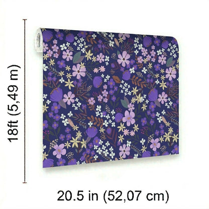 VEER DECOR Mia Charro Collection Margarida Floral Purple Peel & Stick Wallpaper Transitional Purple   - MIAPS3-01