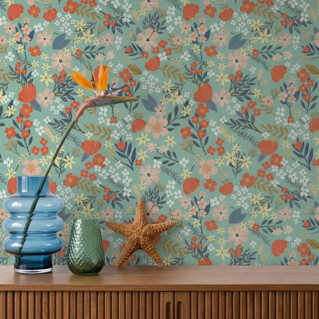 VEER DECOR Mia Charro Collection Margarida Floral Green Peel & Stick Wallpaper Transitional Green   - MIAPS3-02