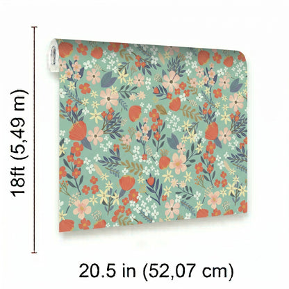 VEER DECOR Mia Charro Collection Margarida Floral Green Peel & Stick Wallpaper Transitional Green   - MIAPS3-02