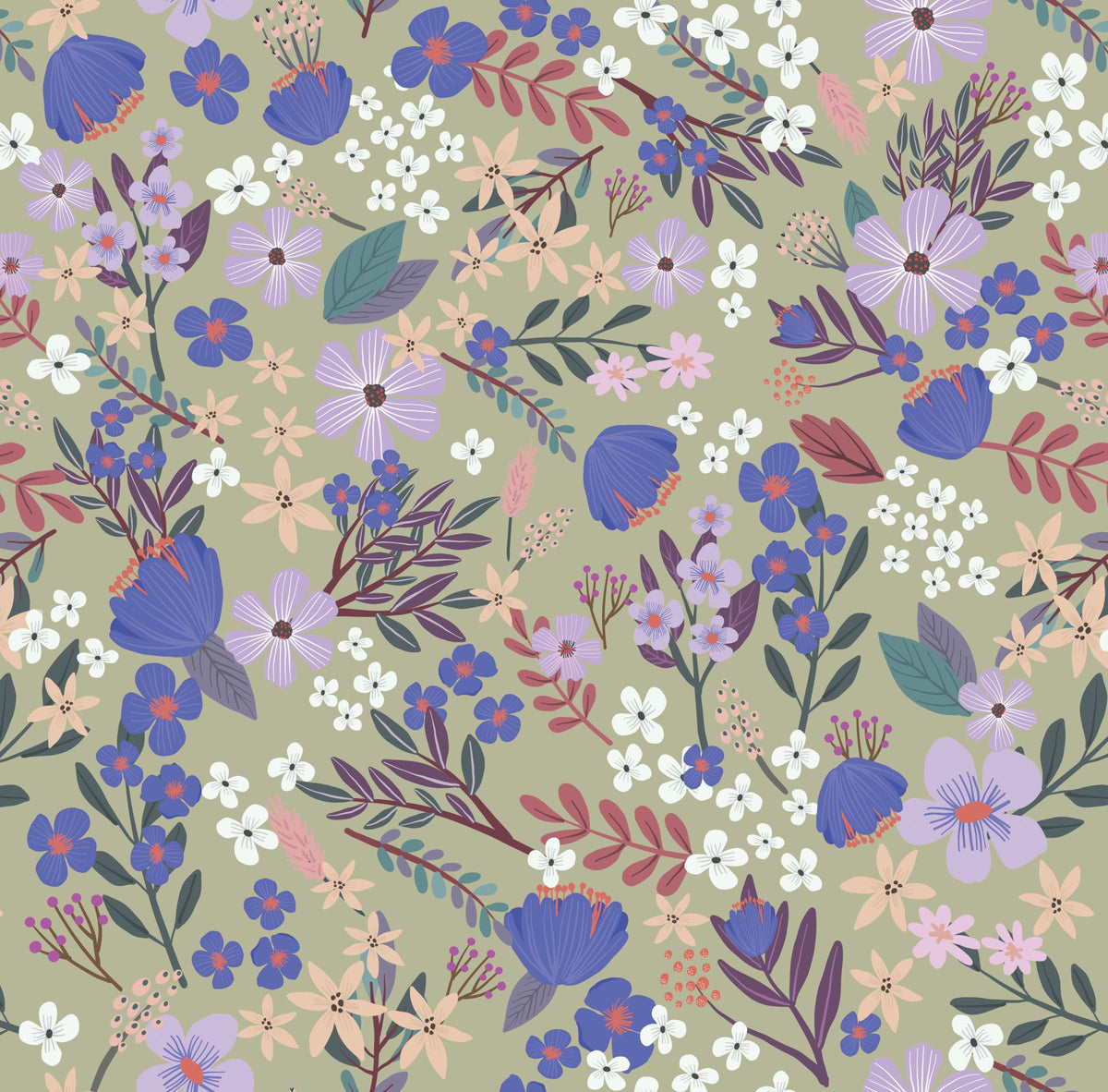 VEER DECOR Mia Charro Collection Margarida Floral Sage Peel & Stick Wallpaper Transitional Sage   - MIAPS3-03