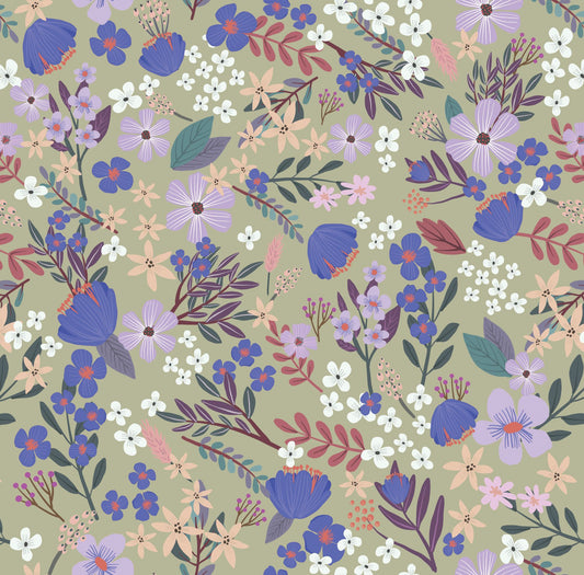 VEER DECOR Mia Charro Collection Margarida Floral Sage Peel & Stick Wallpaper Transitional Sage   - MIAPS3-03