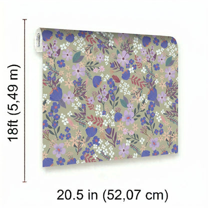 VEER DECOR Mia Charro Collection Margarida Floral Sage Peel & Stick Wallpaper Transitional Sage   - MIAPS3-03