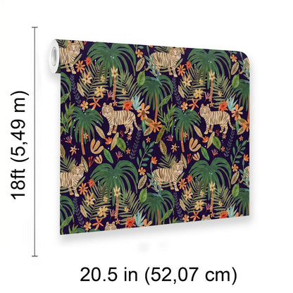 VEER DECOR Mia Charro Collection Jungle Jumboree Navy Peel & Stick Wallpaper Novelty Navy    - MIAPS4-02