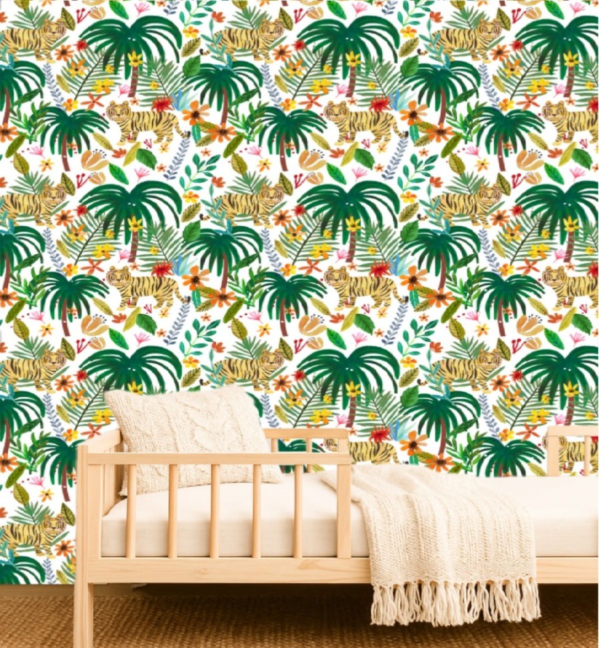 VEER DECOR Mia Charro Collection Jungle Jumboree White Peel & Stick Wallpaper Novelty White   - MIAPS4-03
