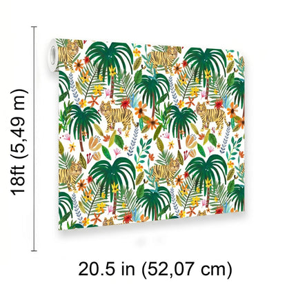 VEER DECOR Mia Charro Collection Jungle Jumboree White Peel & Stick Wallpaper Novelty White   - MIAPS4-03