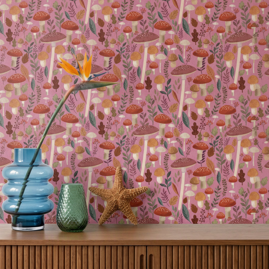 VEER DECOR Mia Charro Collection Mushroom Muse Pink Peel & Stick Wallpaper Novelty Pink   - MIAPS5-01