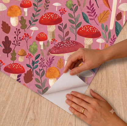 VEER DECOR Mia Charro Collection Mushroom Muse Pink Peel & Stick Wallpaper Novelty Pink   - MIAPS5-01