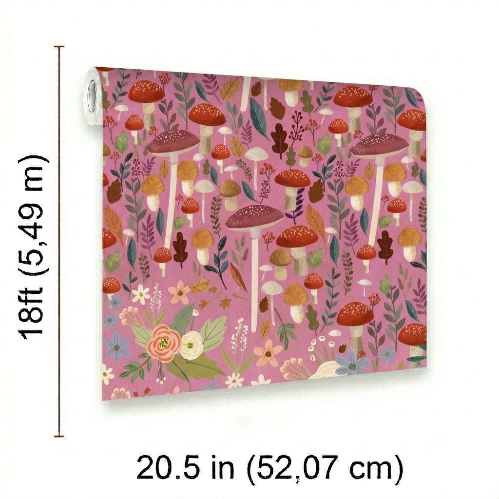 VEER DECOR Mia Charro Collection Mushroom Muse Pink Peel & Stick Wallpaper Novelty Pink   - MIAPS5-01