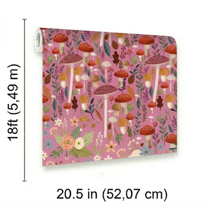 VEER DECOR Mia Charro Collection Mushroom Muse Pink Peel & Stick Wallpaper Novelty Pink   - MIAPS5-01
